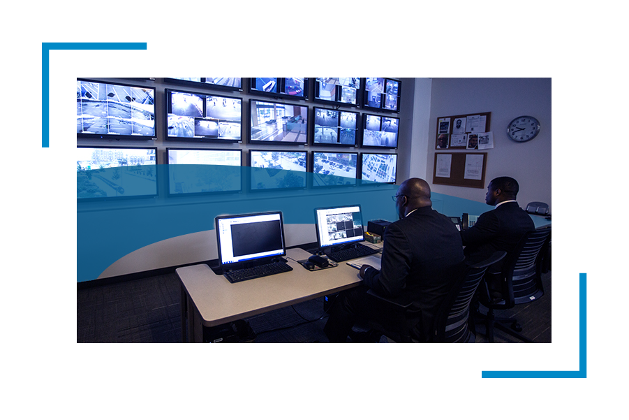 Security professionals working in a monitoring center